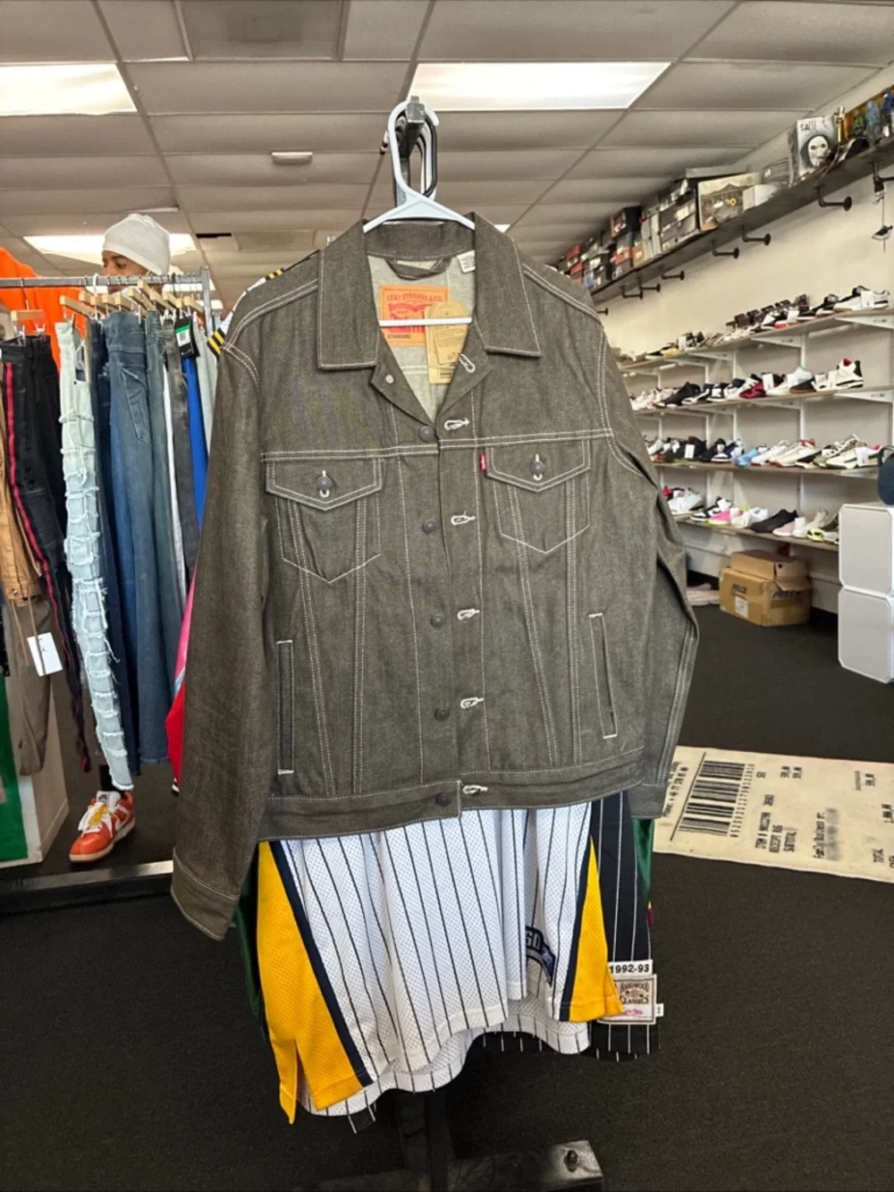 Men’s Levis Trucker Jacket Rigid Denim Money Green NWT New SZ Medium Rare - Picture 2 of 14